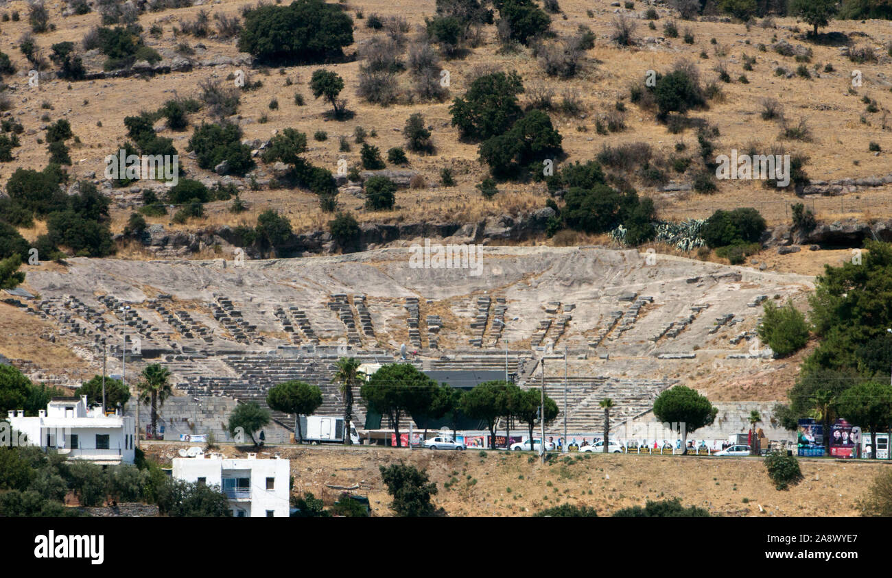 Telephoto landscape image of the amphitheather of Halicarnassus, in modern Bodrum, Turkey. Stock Photo