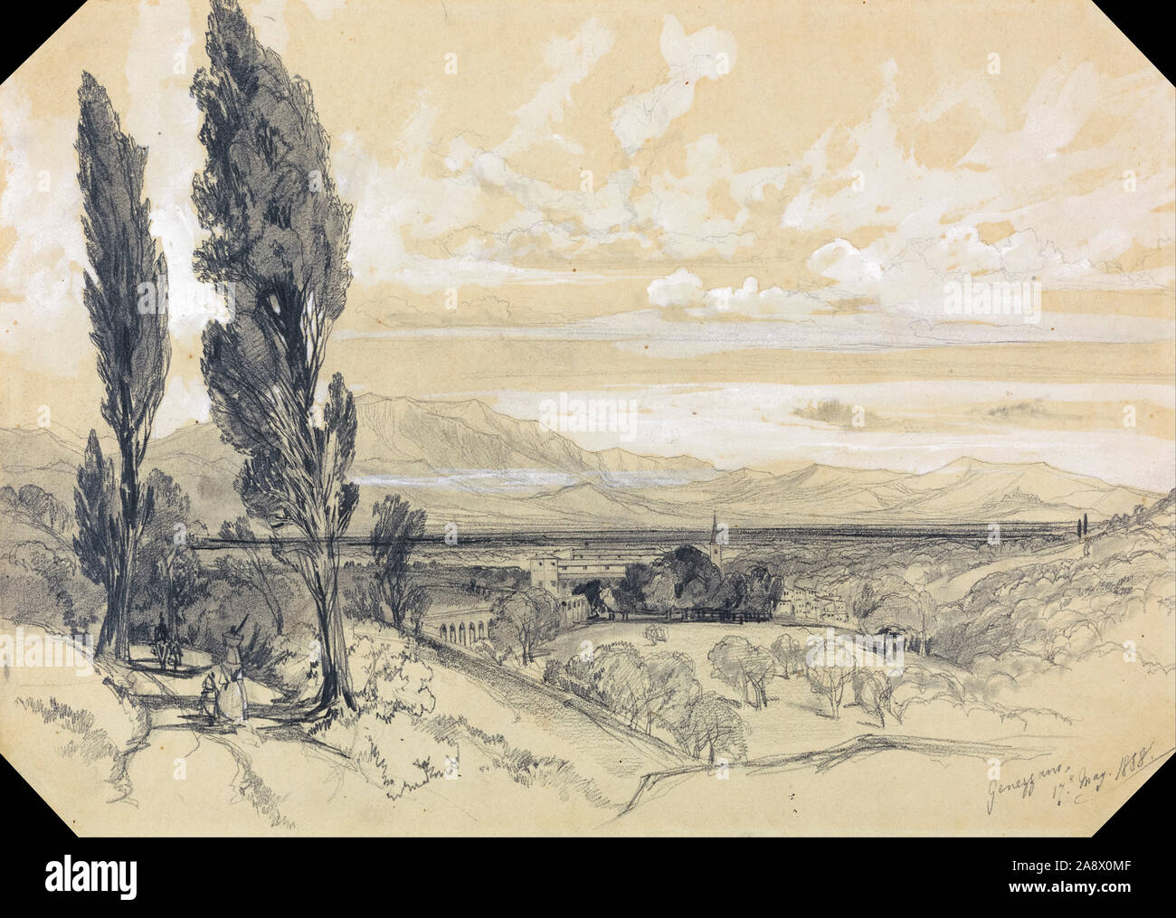 Edward Lear, Genezzano, 17 May 1838, landscape drawing, 1838 Stock Photo