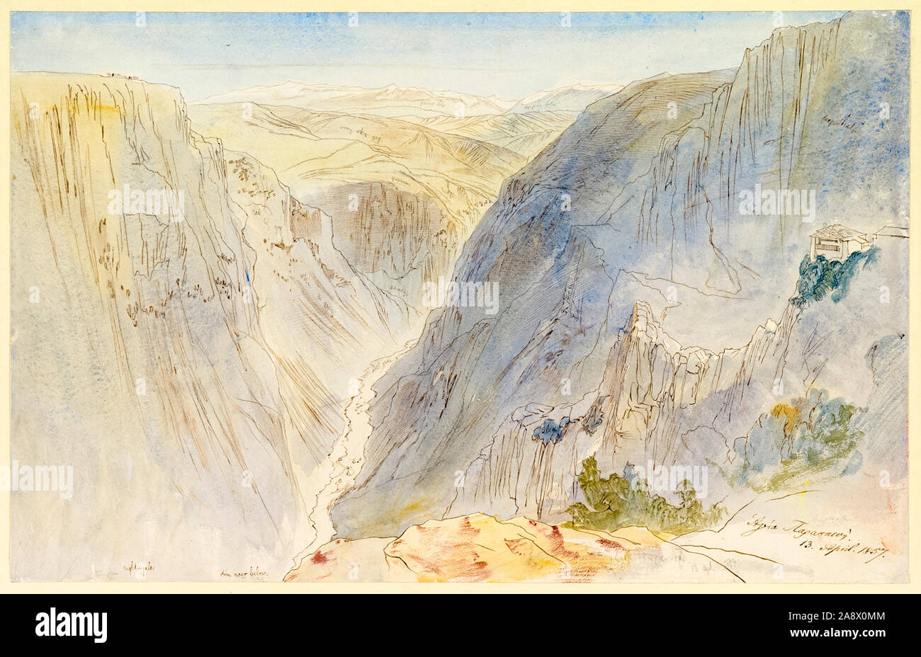 Edward Lear, Agia Paraskevi, Epirus, Greece, landscape drawing, 1857 Stock Photo