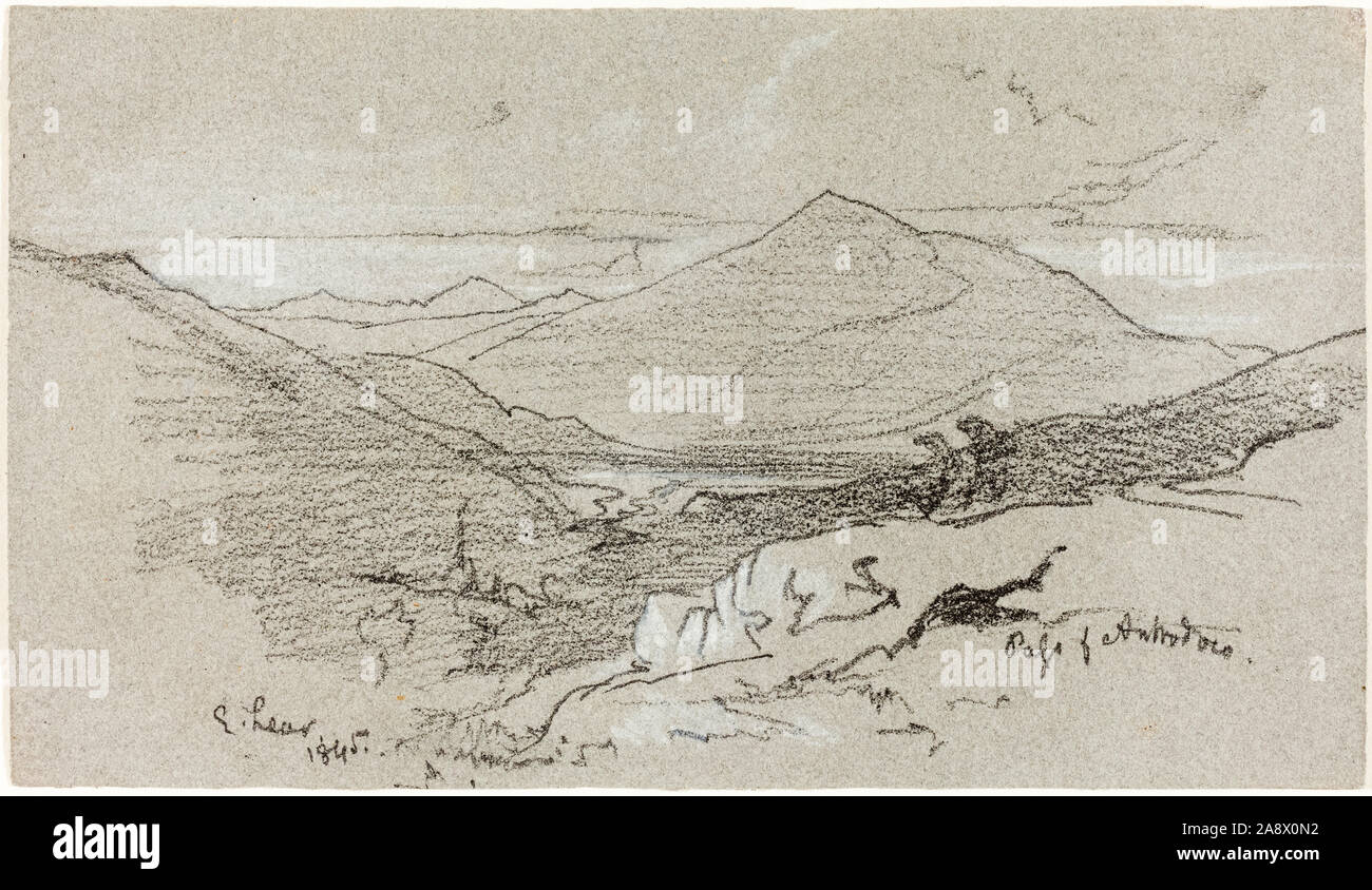 Edward Lear, Mountainous View from Antrodoco, landscape drawing, 1845 Stock Photo