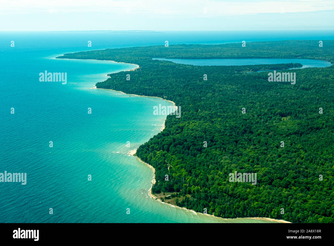 Aerial view of part of the coast of Beaver Island in Lake Michigan. Stock Photo