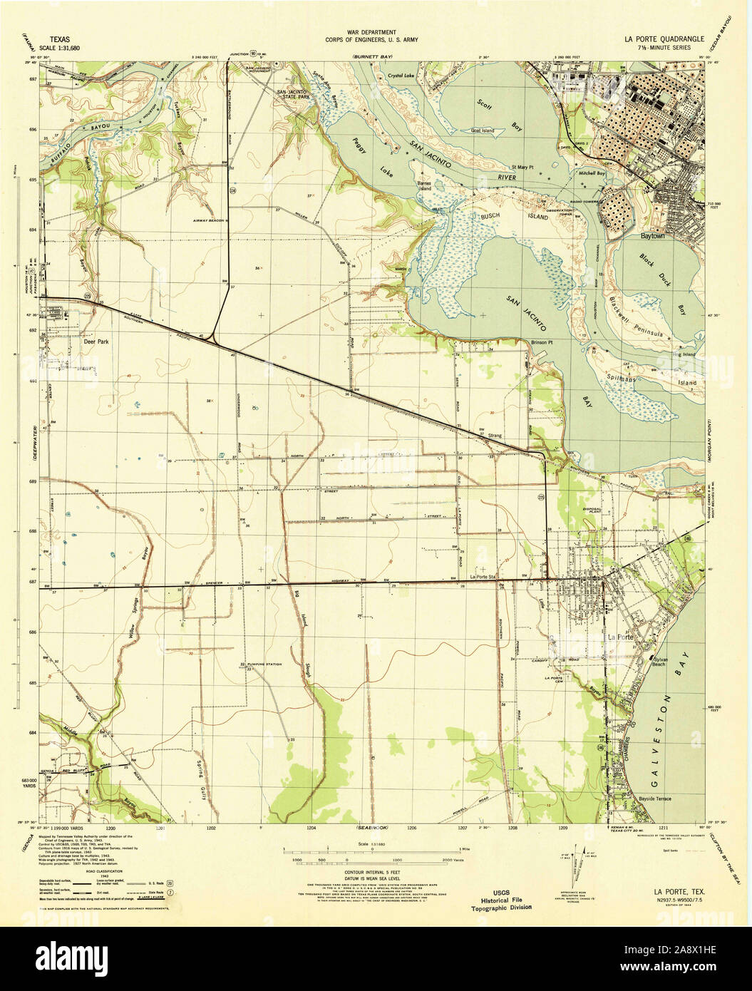 La porte map hi res stock photography - Usgs Topo Map Texas Tx La Porte 110142 1944 31680 Restoration 2A8X1HE