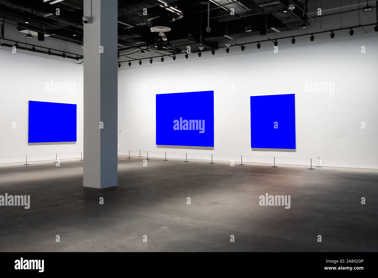 Modern Art Museum Frames Clipping Path Gallery Chroma Blue Spotlights White Minimalist Look Stock Photo