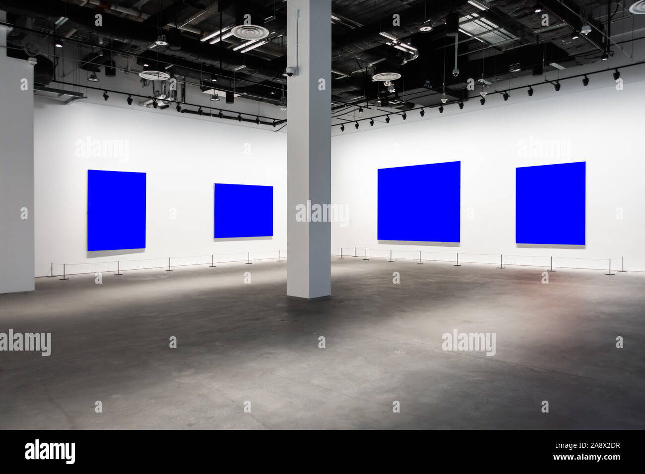Modern Art Museum Frames Clipping Path Gallery Chroma Blue Spotlights White Minimalist Look Stock Photo