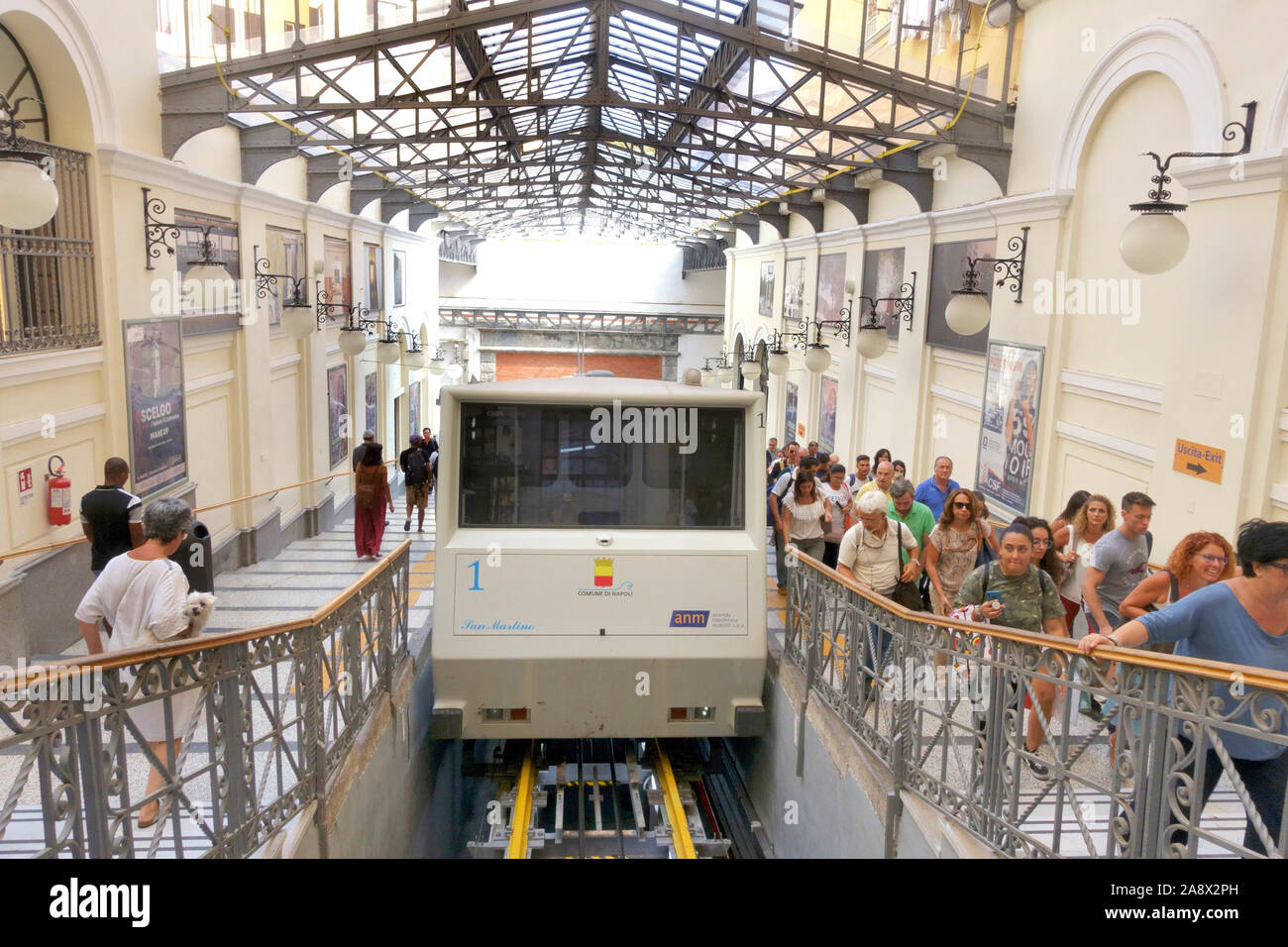 NAPLES, ITALY - September 6, 2019: Napoli Montesanto - funicular railway connects city centre and the Vomero hill. Naples historic city center is the Stock Photo