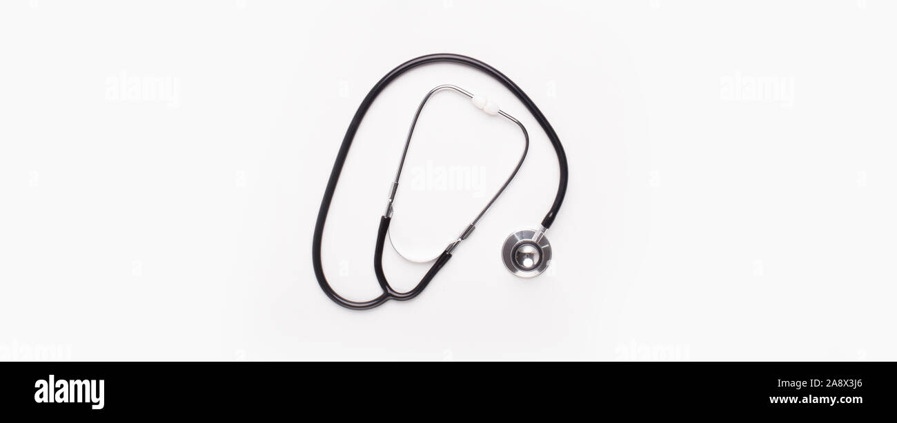 Black Stethoscope isolated on white background, panorama Stock Photo