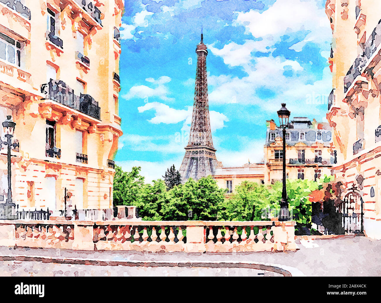Beautiful Digital Watercolor Painting Of The Steets Of Paris France