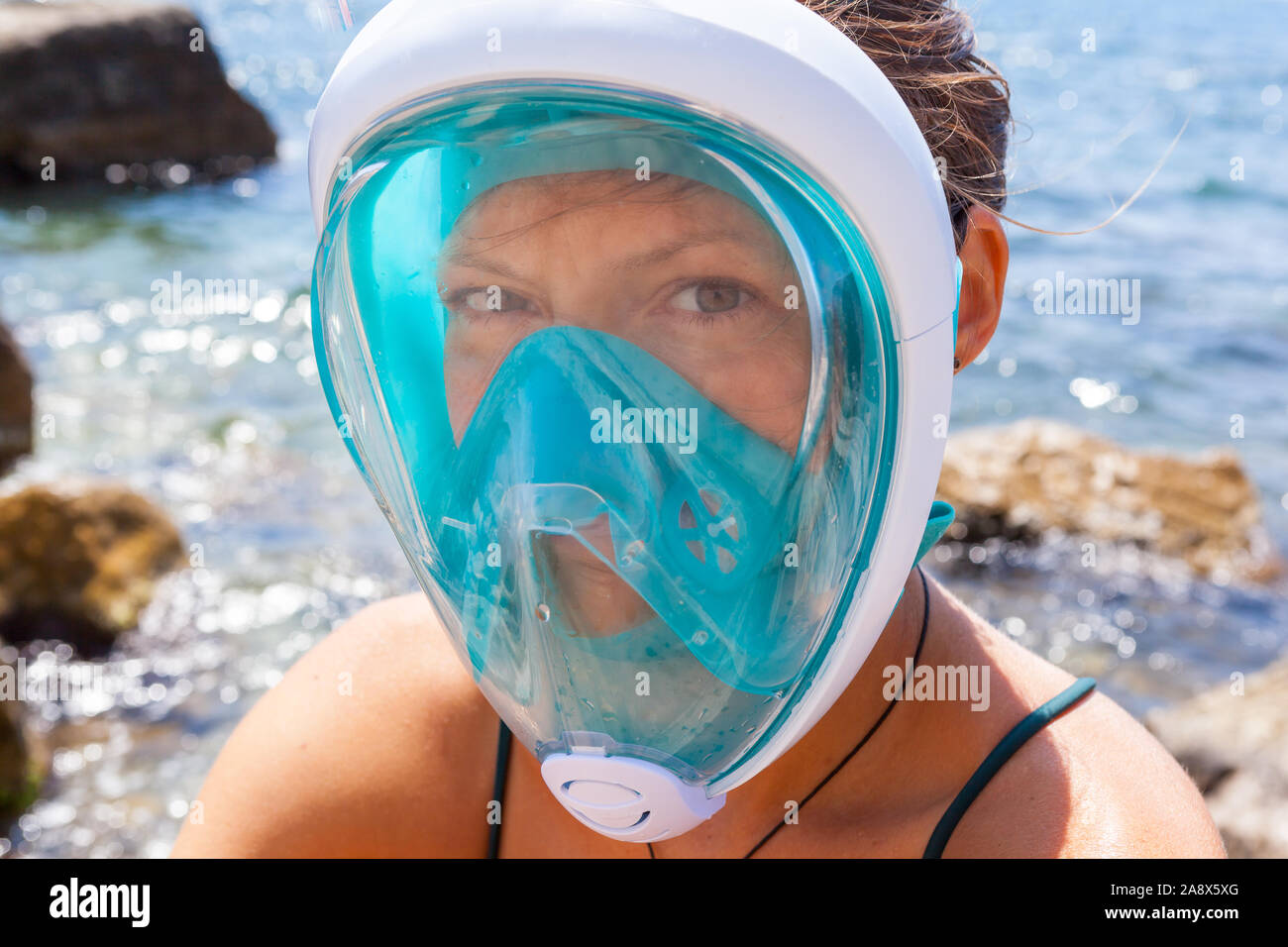 Portrait of a young girl diver on a sunny day. Stock Photo