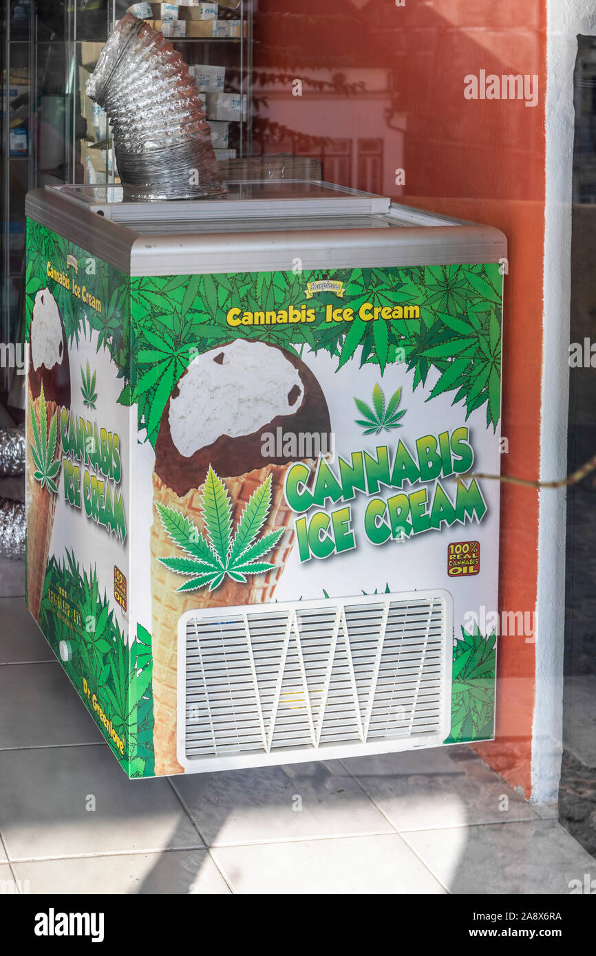 Cannabis Ice Cream for sale to students .  The University Town of Coimbra, Portugal Stock Photo