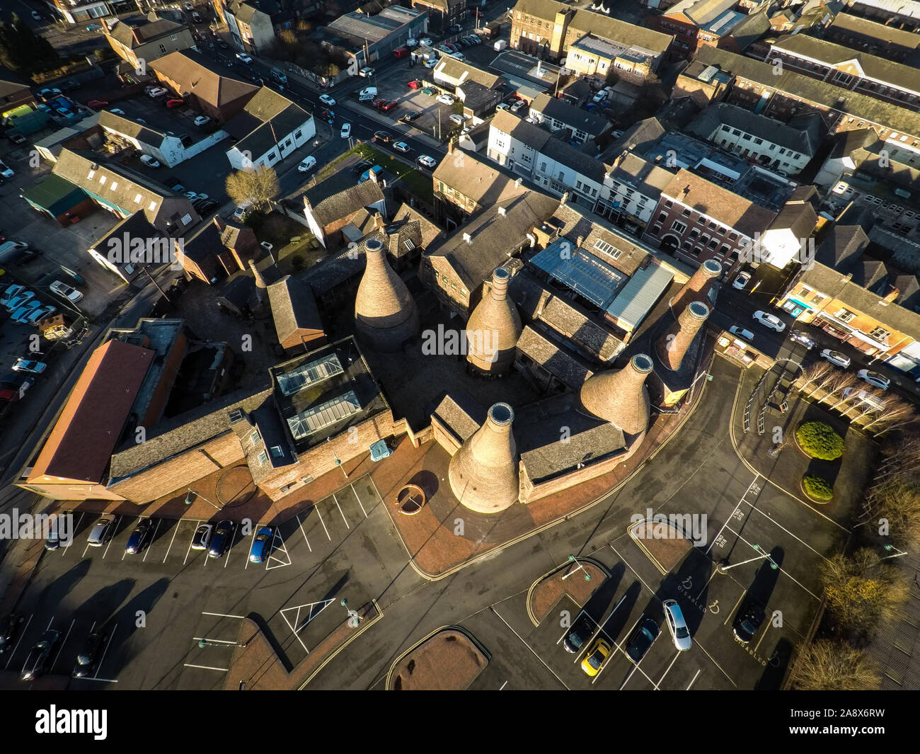 Aerial view of the famous Gladstone Pottery Museum bottle kilns