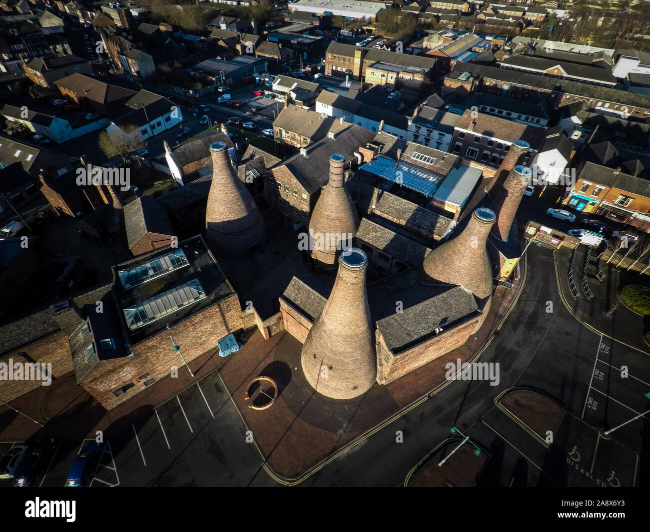 Aerial view of the famous Gladstone Pottery Museum bottle kilns