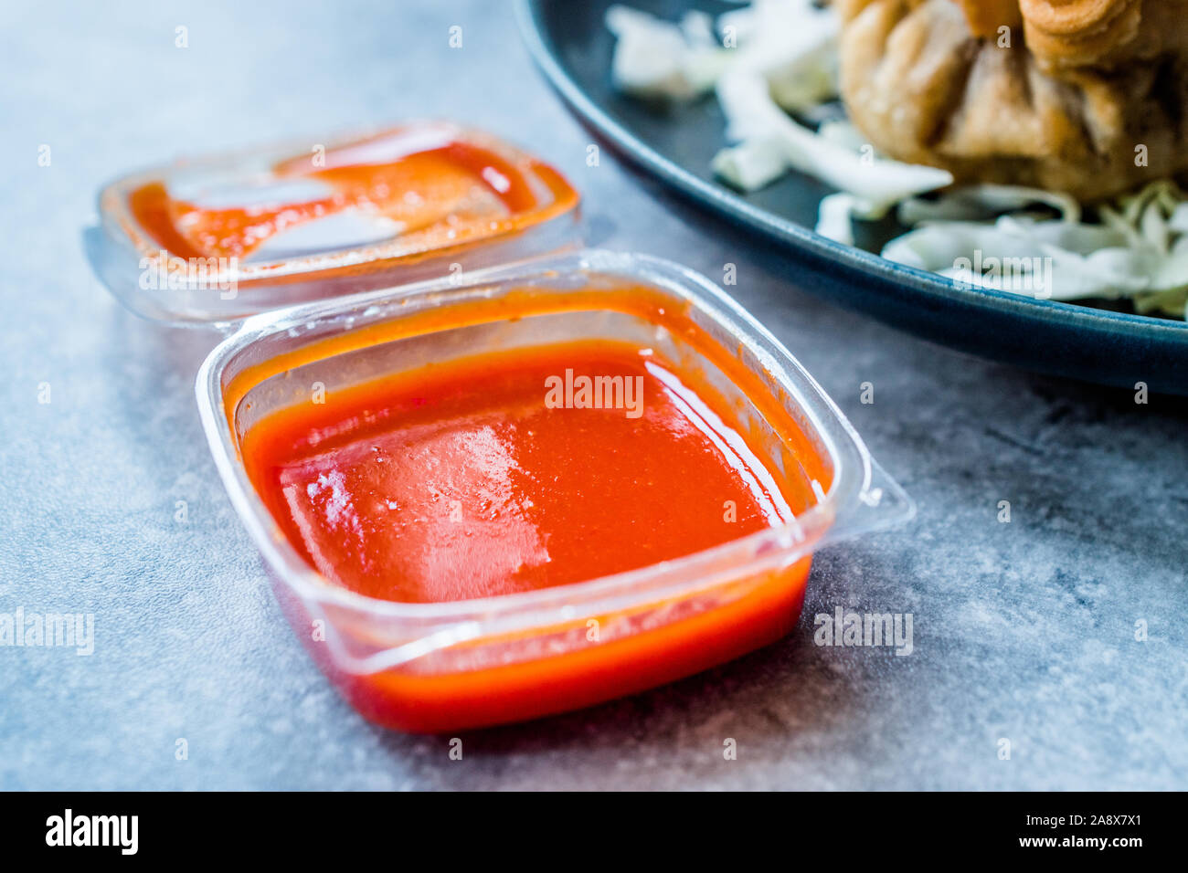 Hot Spicy Red Sriracha Sauce in Plastic Box / Package or Container for ...