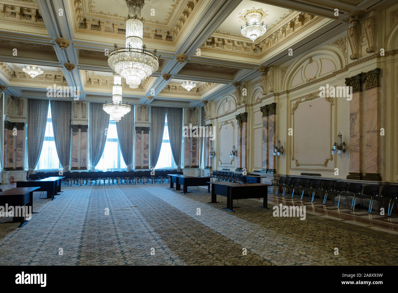 Nicolae Balescu hall inside the Palatul Parlamentului (Palace of Parliament) in Bucharest, Romania Stock Photo