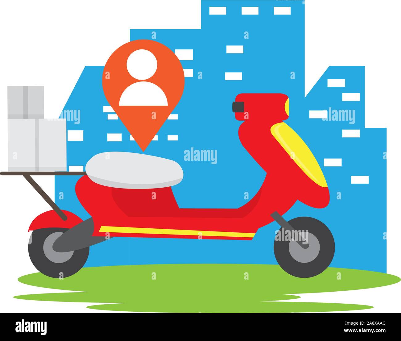 Motorcycle Delivery Over A Colored Cityscape Vector Stock Vector