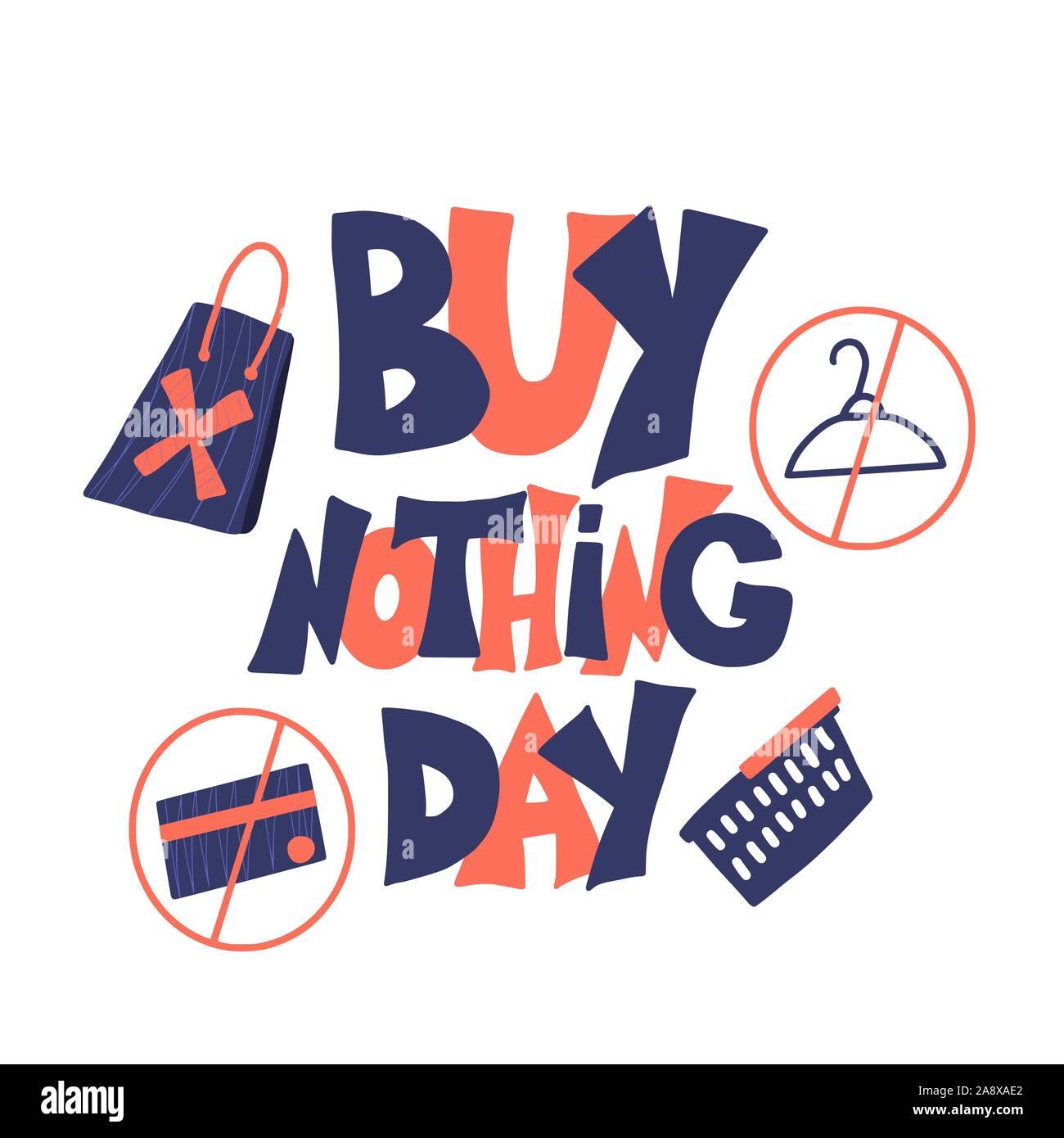 Buy nothing day text with decoration isolated on white background. Stop