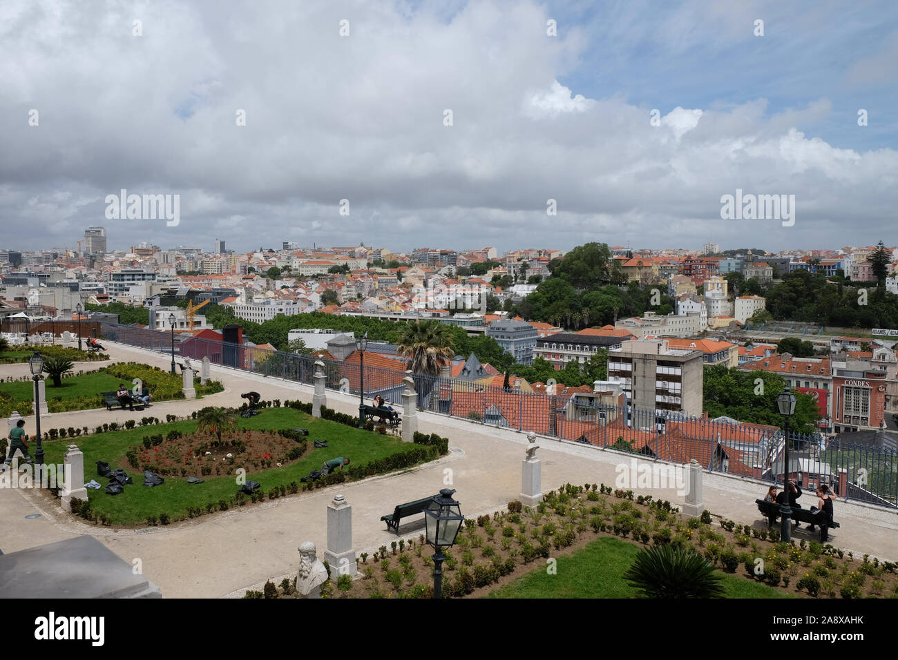 Cityscape of lisbon, portugal from public gardens, overlooking terracotta roofs Stock Photo