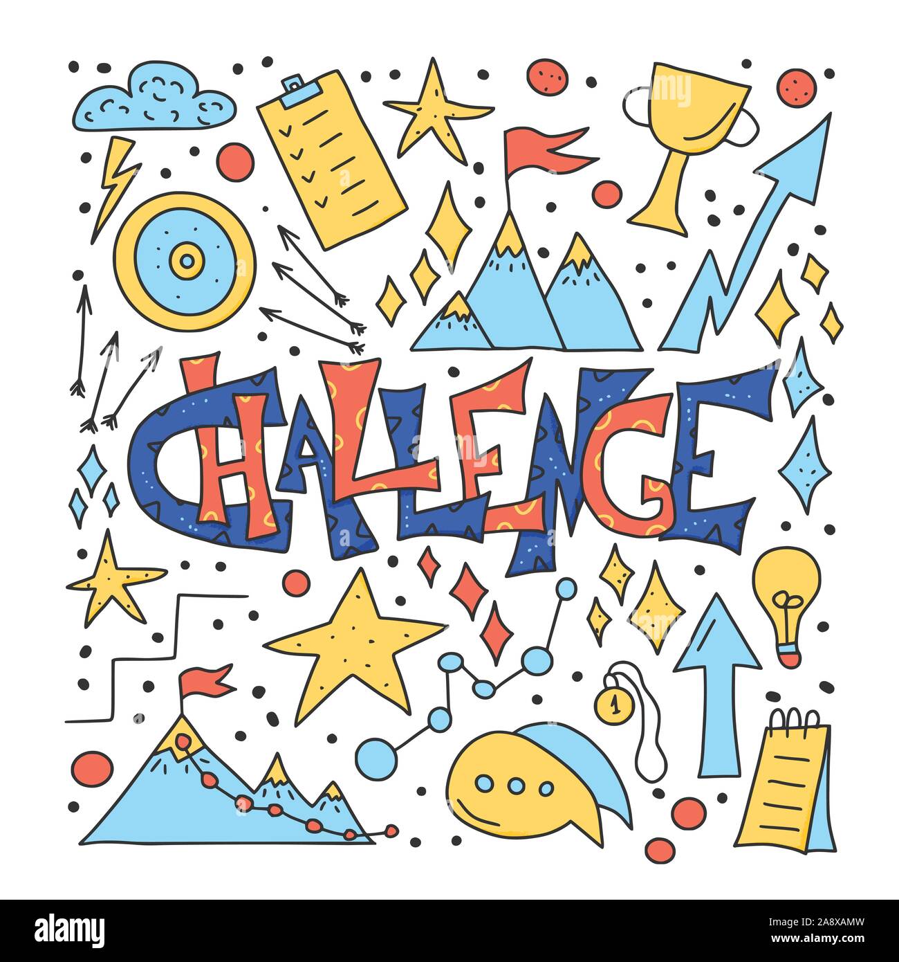 Challenge poster. Stylized text with decoration in doodle style. Vector ...