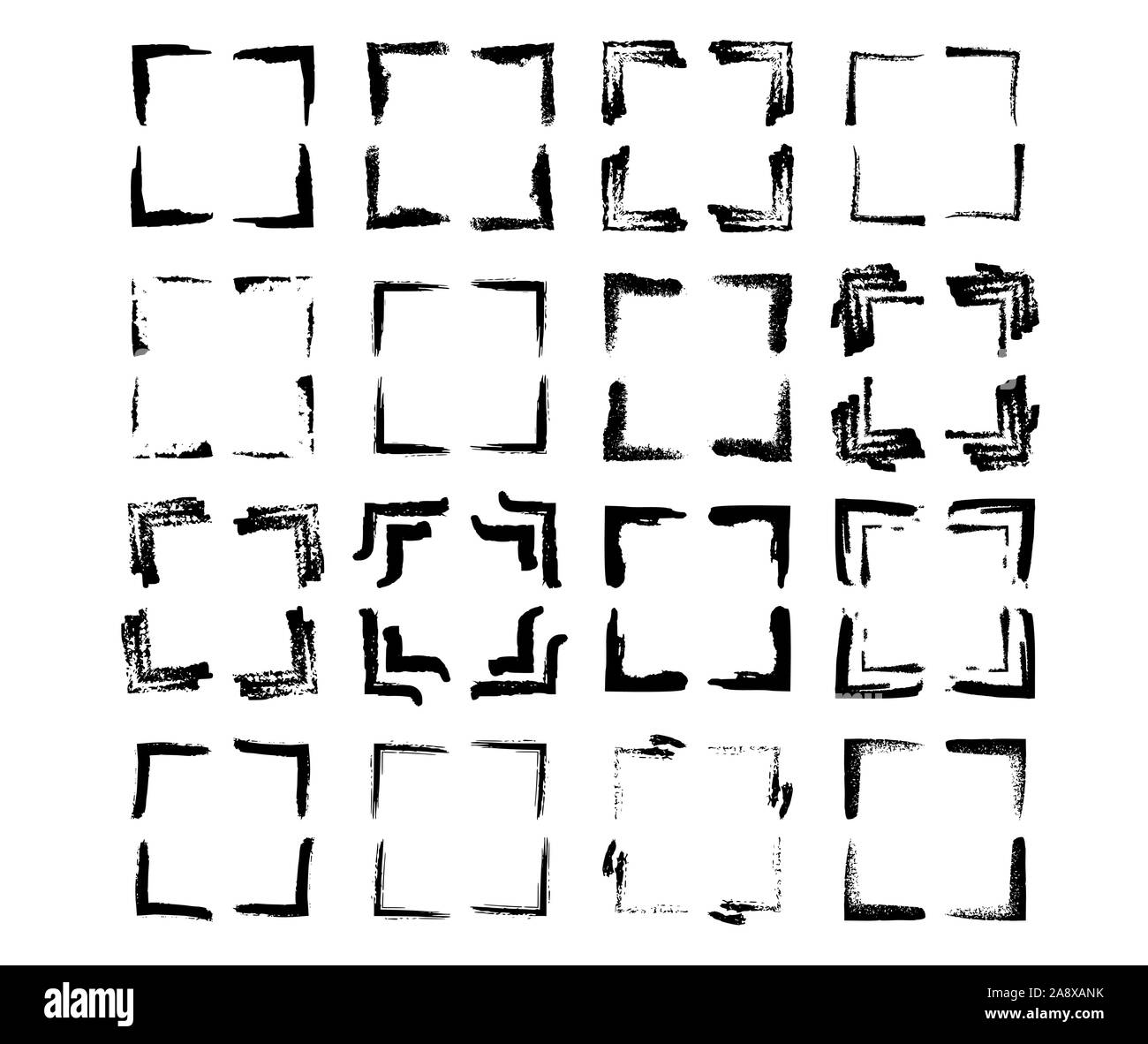 Set of square black frames. Borders collections. Collages elements on white background Stock