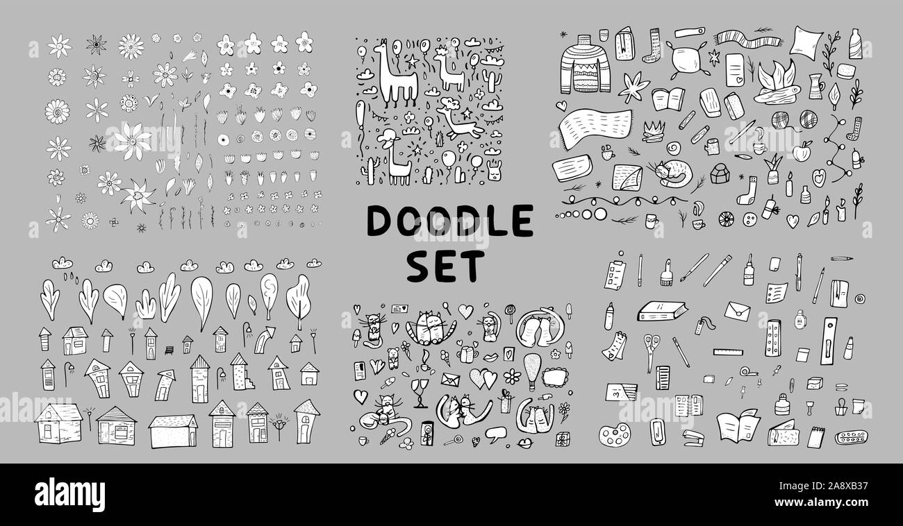 Set of doodle illustration. Hand drawn icons. Vector collection Stock ...