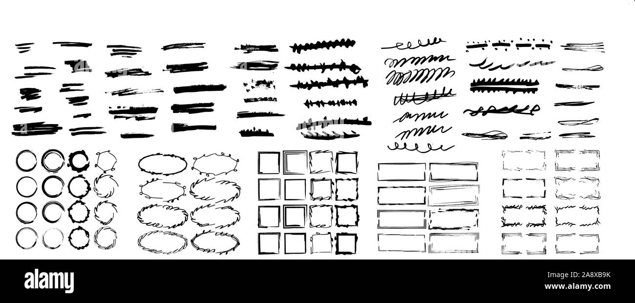 Set of grunge hand drawn elements for design. Collection things for ...