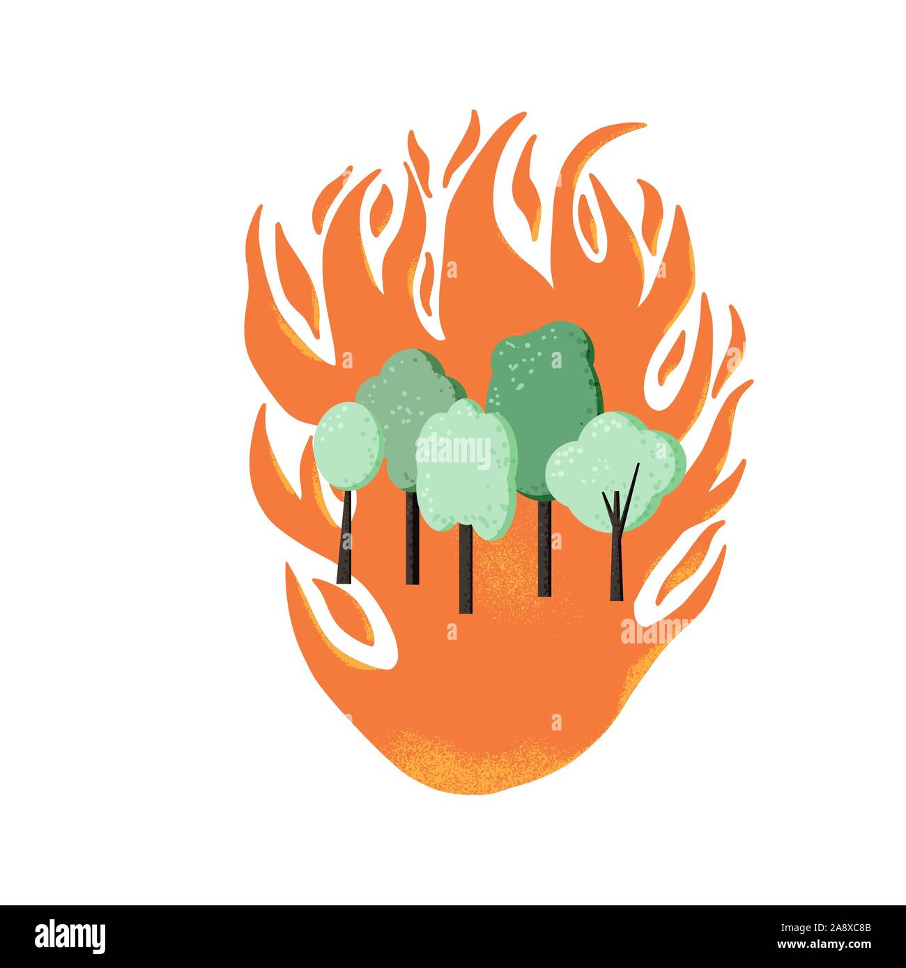 Forest fire concept. Wildfire sign isolated on white background. Vector color illustartion. Stock Vector
