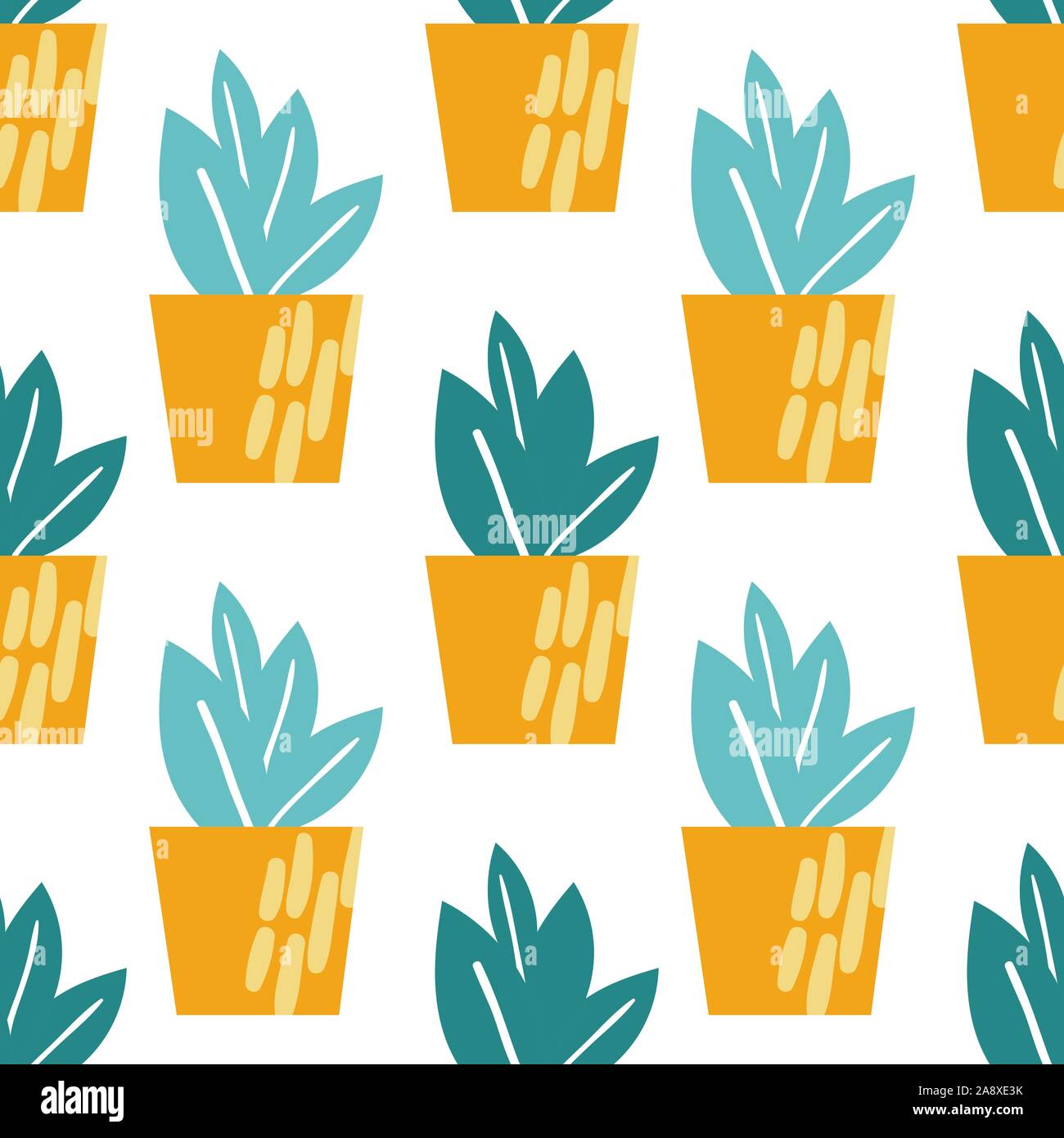 Hand drawn houseplants seamless pattern background. Flower pots and ...
