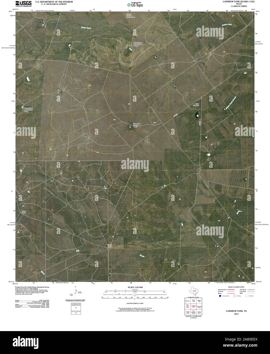 USGS TOPO Map Texas TX Landrum Tank 20100514 TM Restoration Stock Photo
