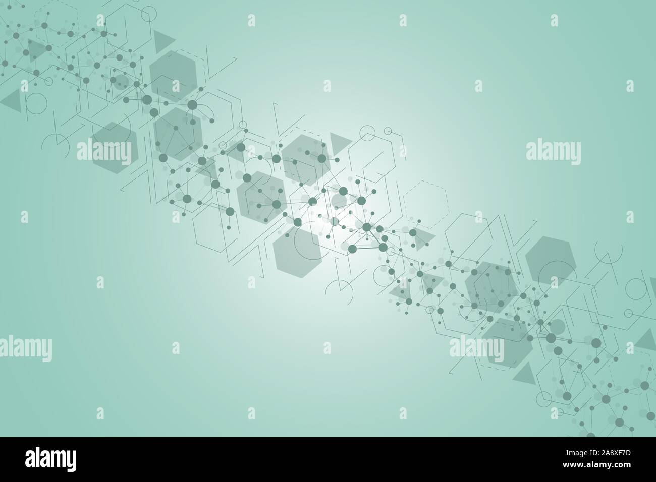 Science network pattern, connecting lines and dots. Technology hexagons ...