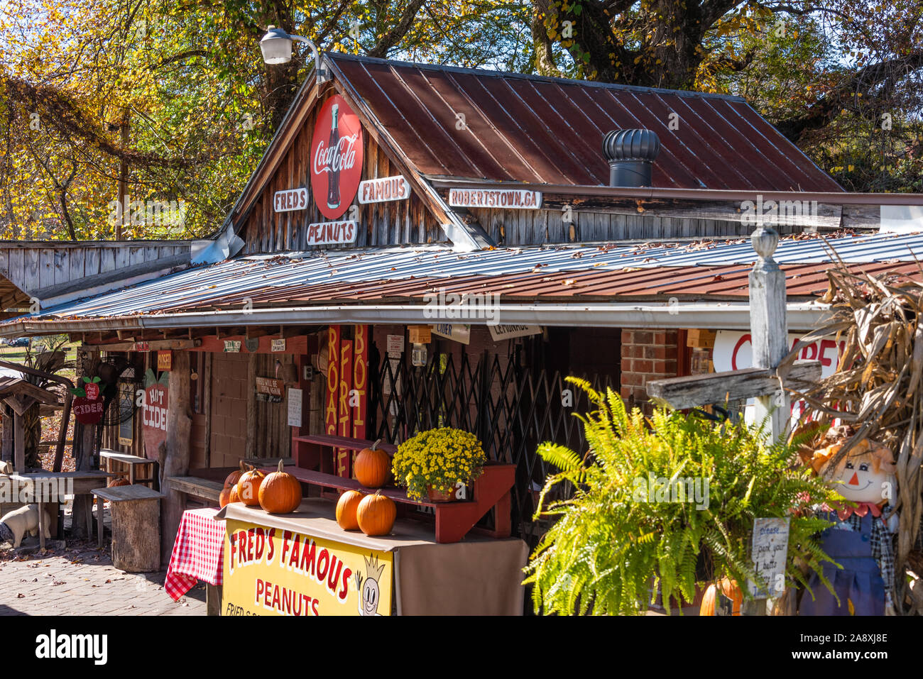 Fred's Famous Peanuts country store in Helen, Georgia, nestled in the Chattahoochee National Forest of the Blue Ridge Mountains. (USA) Stock Photo