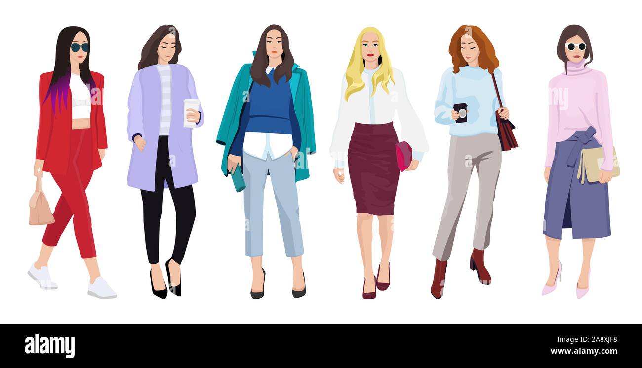 Set of women dressed in stylish trendy clothes - casual office style Stock  Vector Image \u0026 Art - Alamy