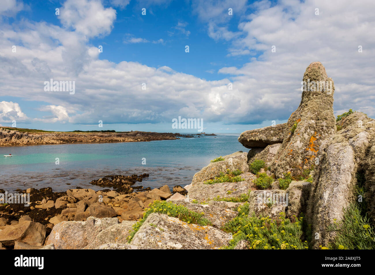 Porth Conger, a small anchorage between St. Agnes and Gugh, Isles of Scilly, Cornwall, England, UK Stock Photo