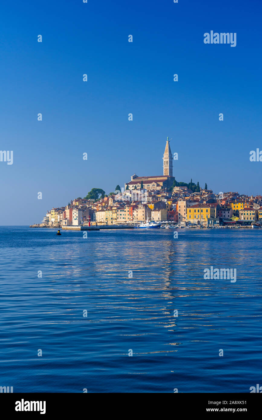 The village skyline and the Adriatic Sea at Rovinj, Croatia, Istria. Stock Photo