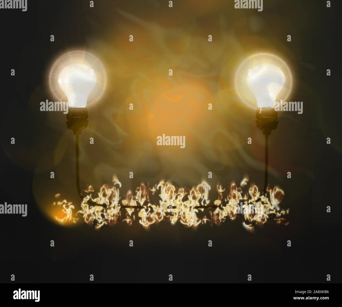 Realistic Light Bulbs With Wire On The Black Background With Burning Fire Lamps Light In The Fire Electric Bulb Glowing Light In The Dark Stock Photo Alamy