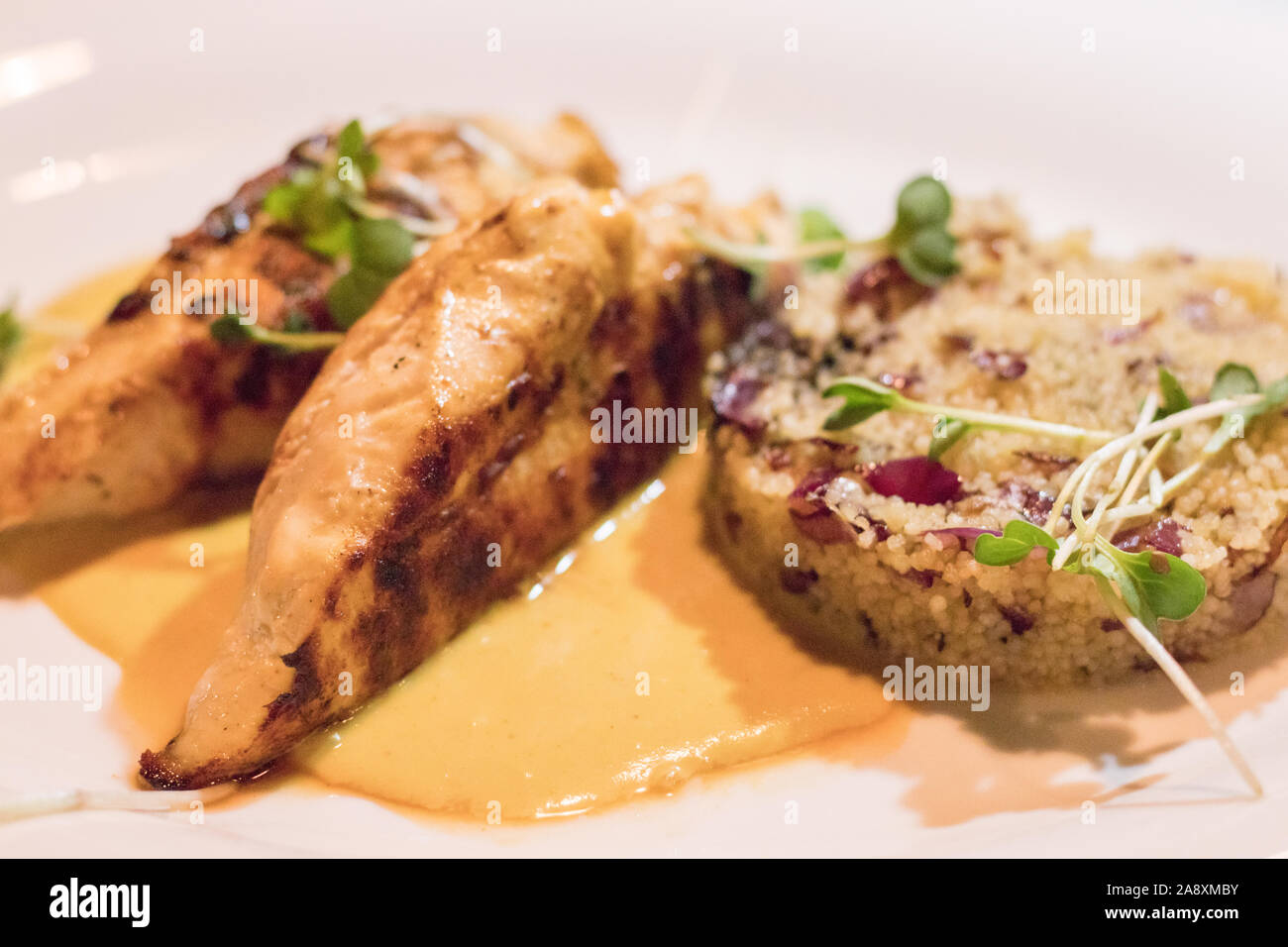 Cous cous and grilled chicken fillet Stock Photo Alamy