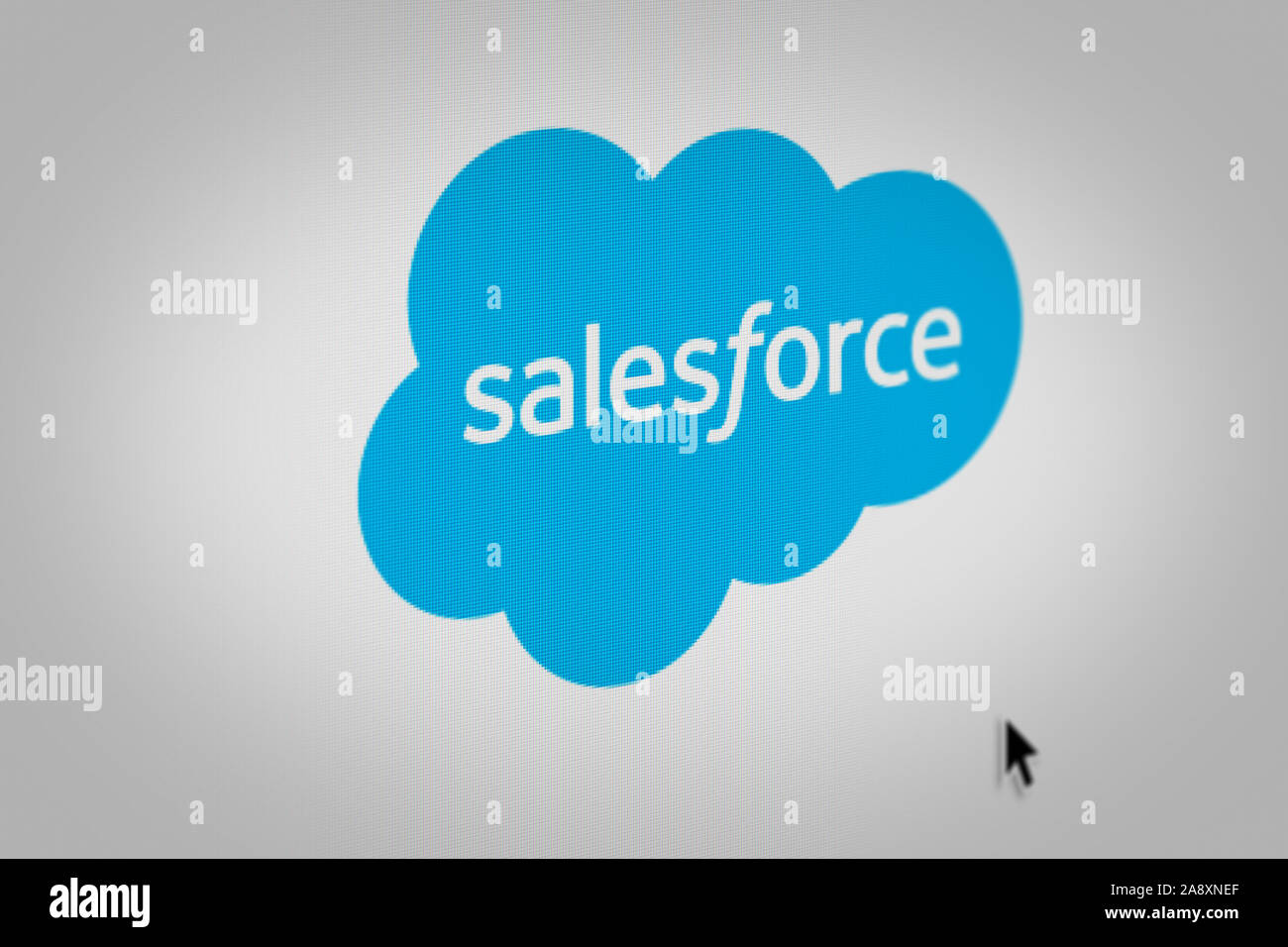 Logo of the public company Salesforce displayed on a computer screen in close-up. Credit: PIXDUCE Stock Photo