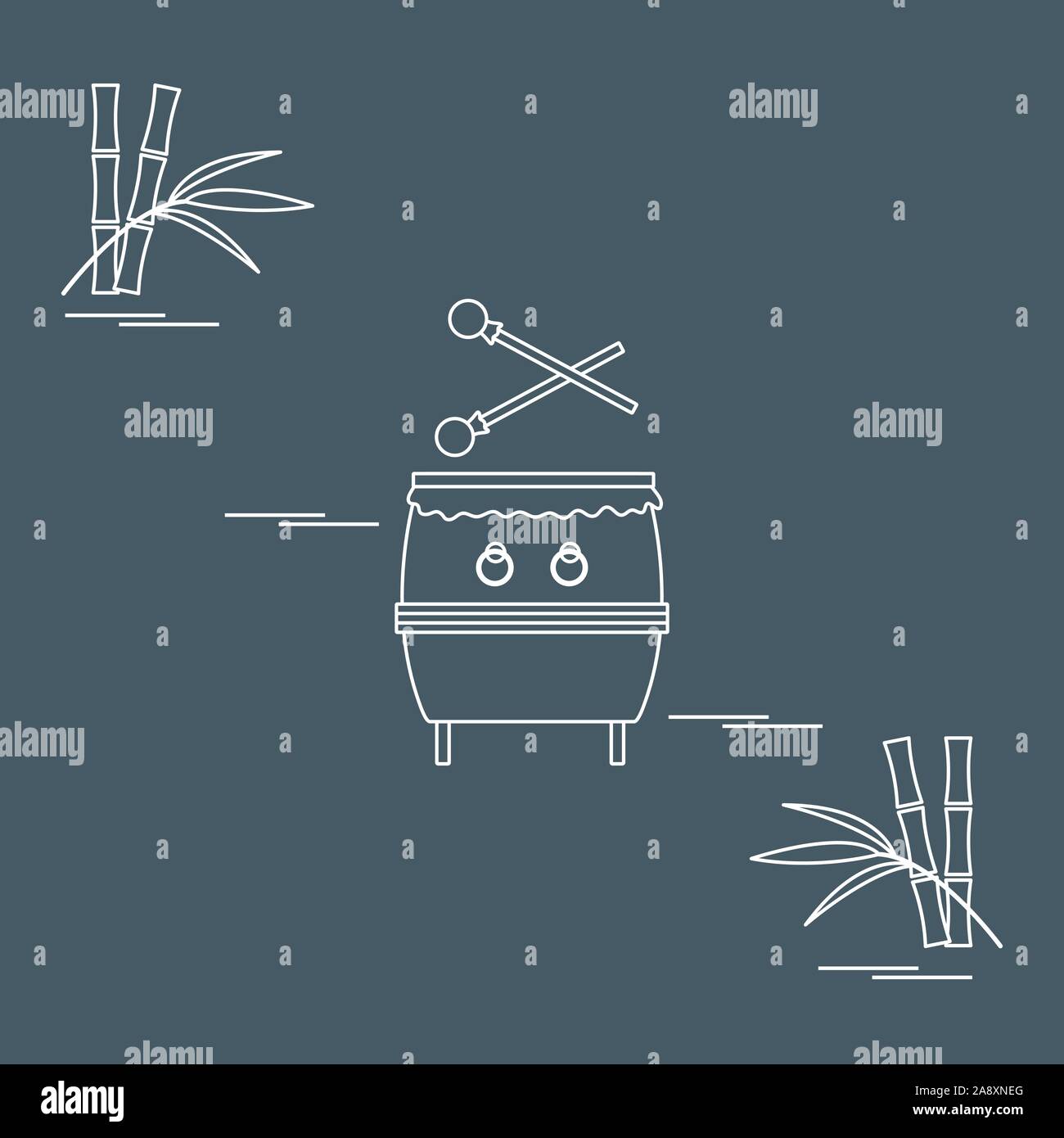 Vector illustration with bamboo, drum. Chinese folk percussion