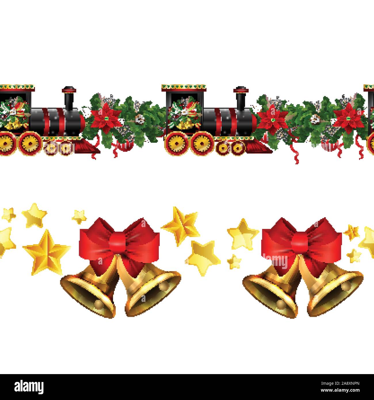 Little Christmas train seamless pattern decorated red ribbon Vector Stock Vector