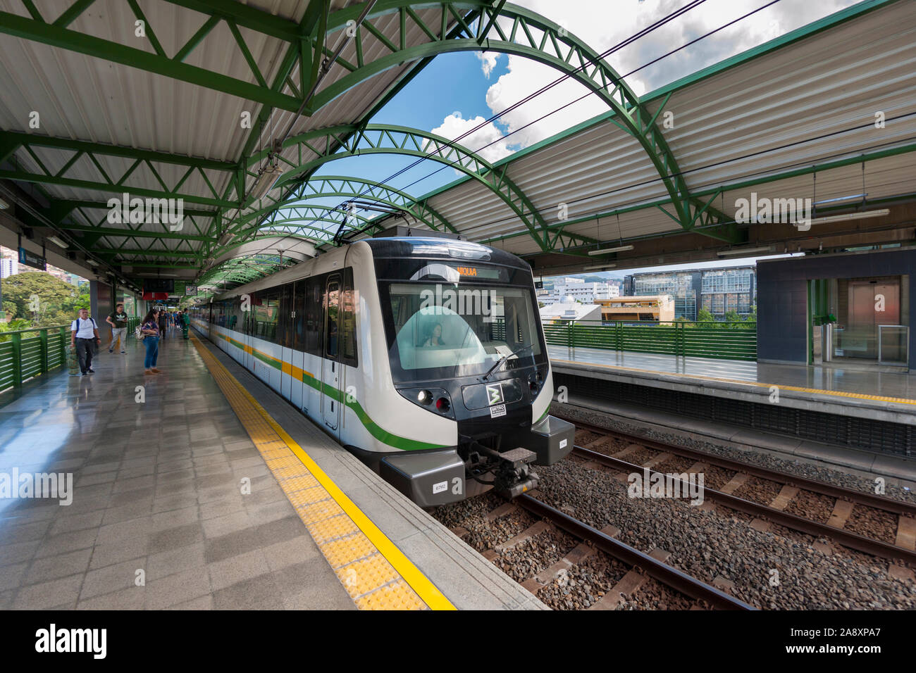 Metro train at Universidad station in Medellin, Colombia. Stock Photo