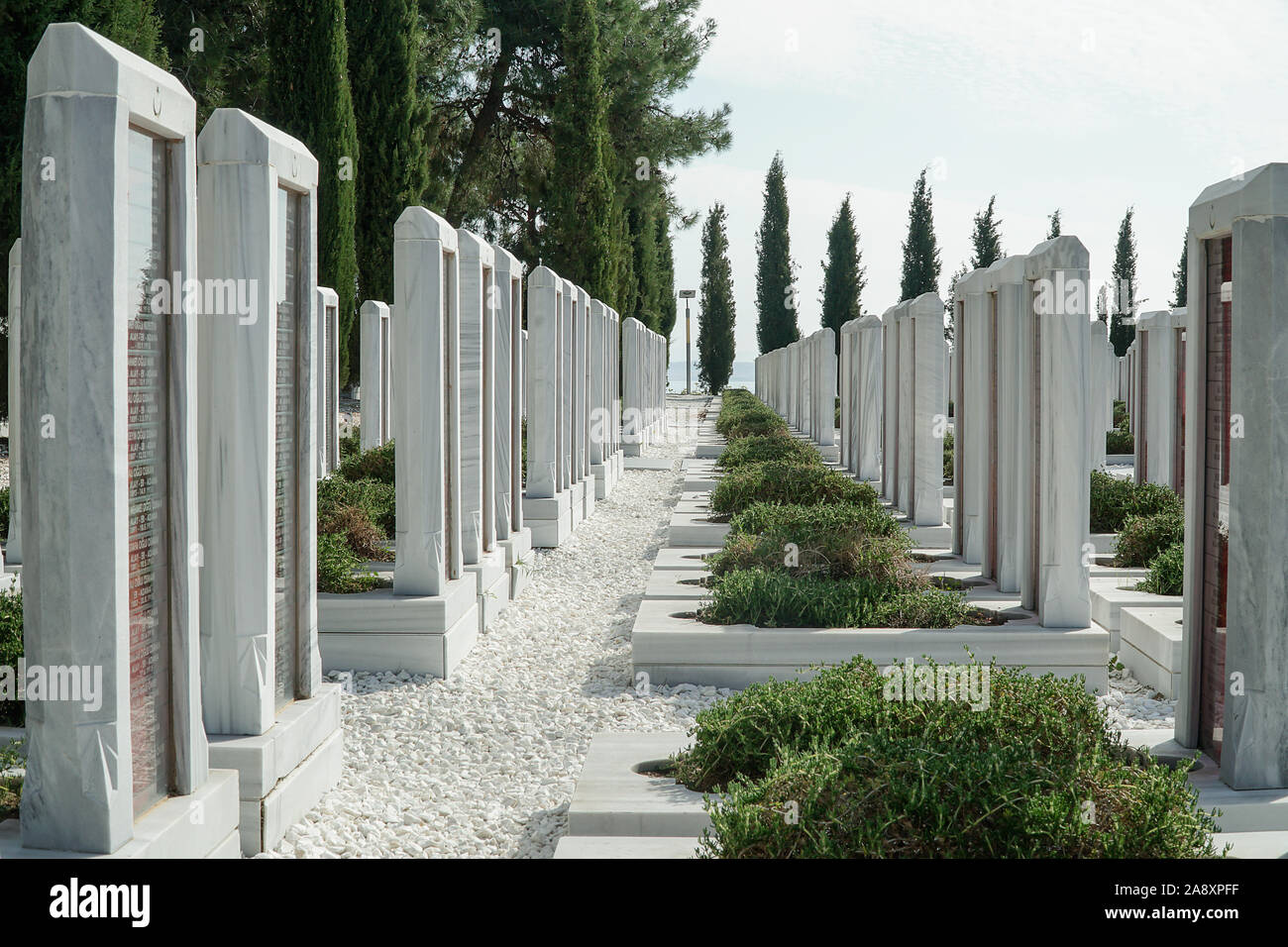Turkish martyrs memorial military cemetery in Gallipoli, Canakkale, Turkey Stock Photo