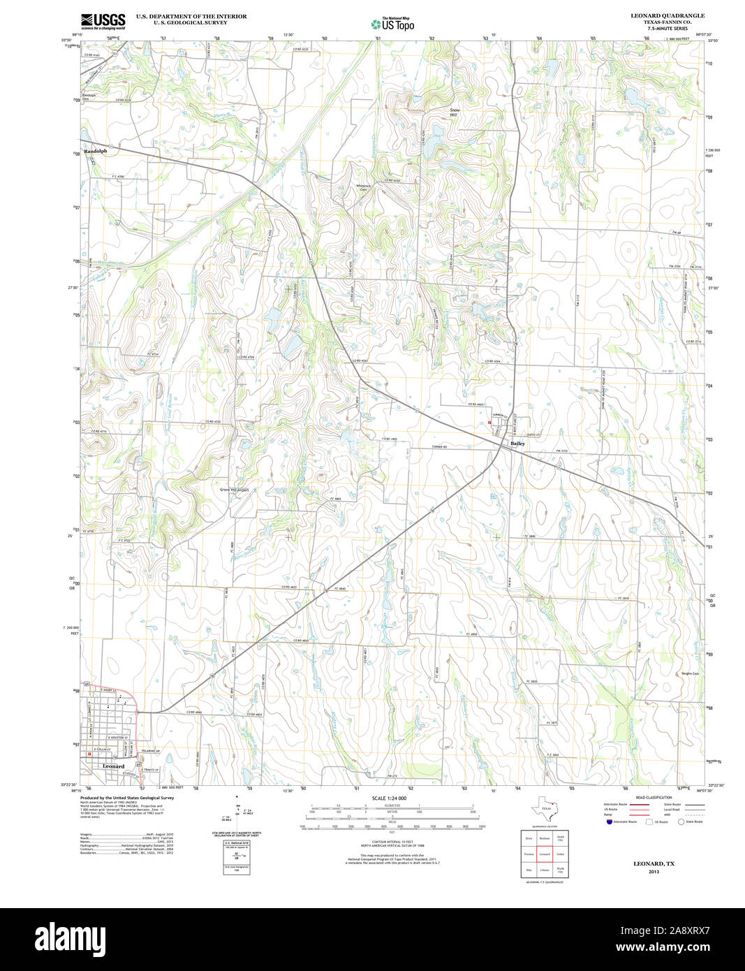 USGS TOPO Map Texas TX Leonard 20130312 TM Restoration Stock Photo