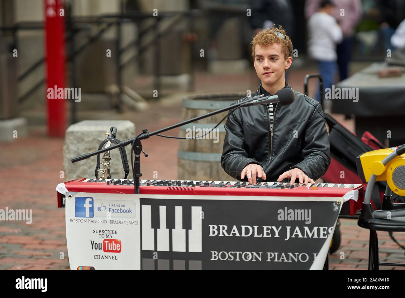 Boston, Mass / USA - 4/14/2017: Bradley James, musical street performer in the Faneuil Hall area. Stock Photo