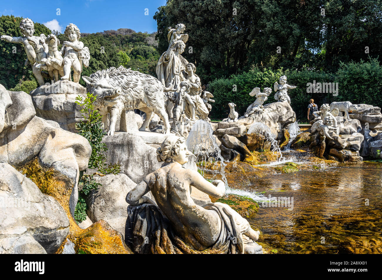 Group of marble sculptures of the fountain of Venere e Adone at Caserta Royal Palace, Campania, Italy, Campania, Italy Stock Photo