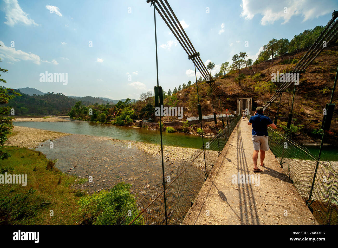 Suspension bridge over the Kosi river, Uttarakhand, India Stock Photo
