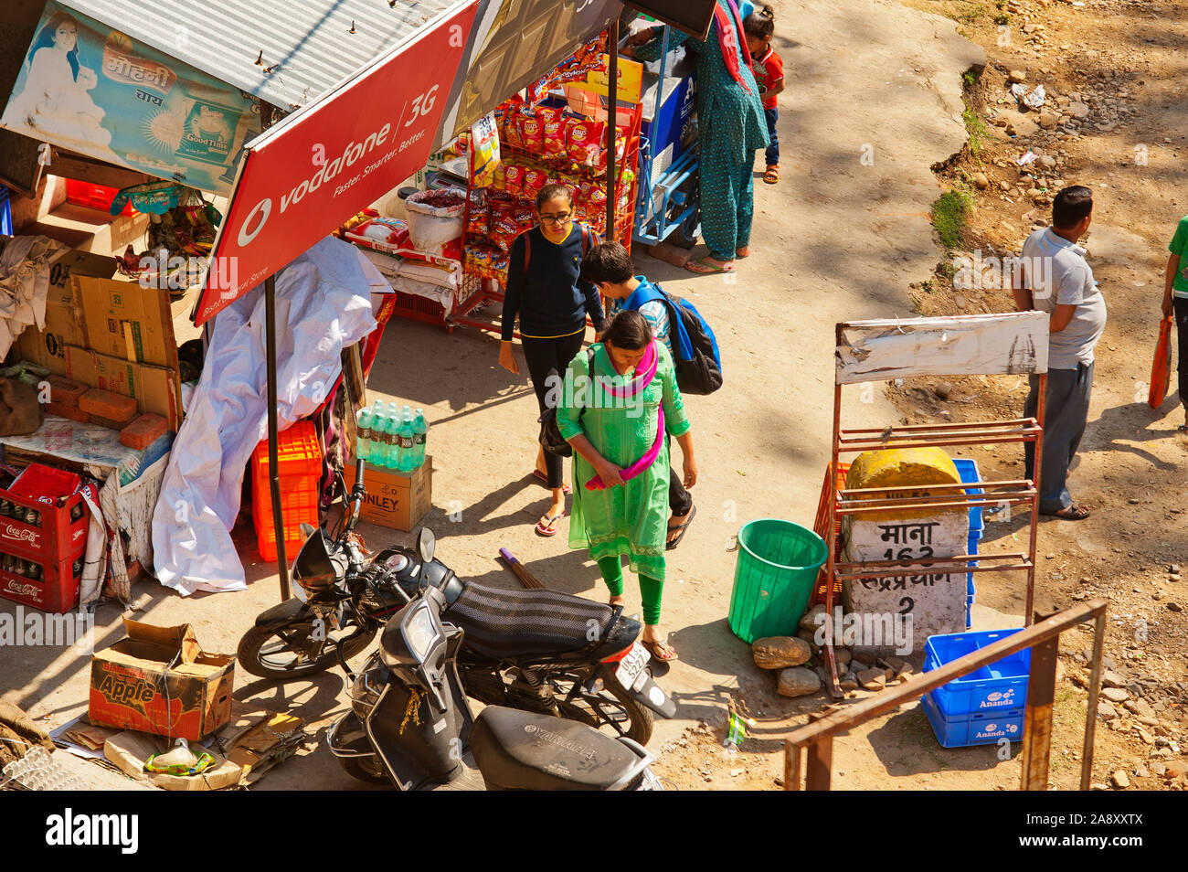 Street scene at Rudraprayag, Uttarakhand, India Stock Photo