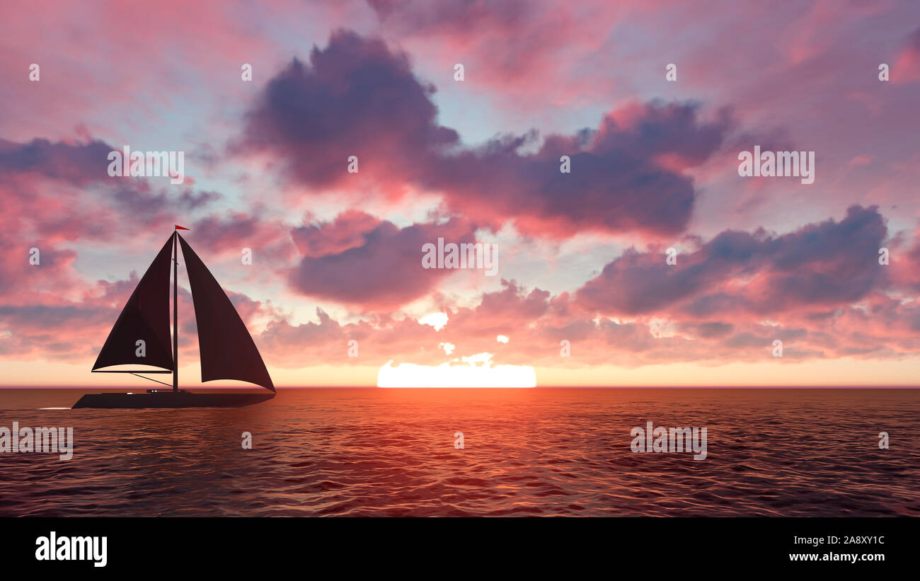 Sailing yacht in the sea at sunset Stock Photo - Alamy