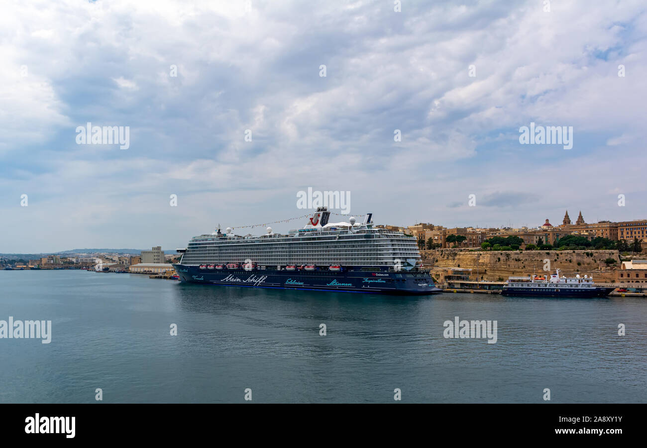 Cruise Liner Mein Schiff Anchored In Valletta Stock Photo