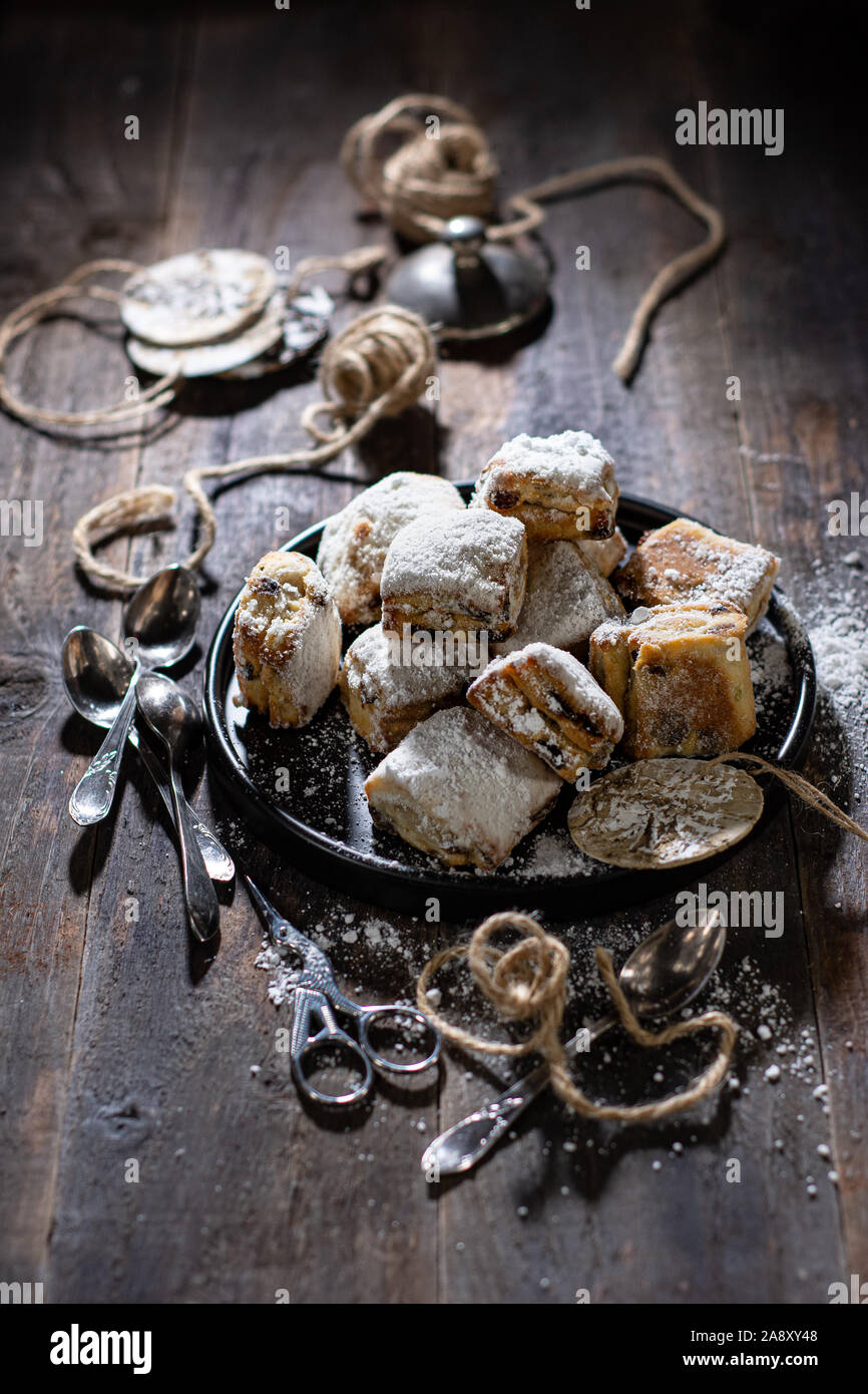stollen bites marzipan delicious sweets Holliday food Stock Photo