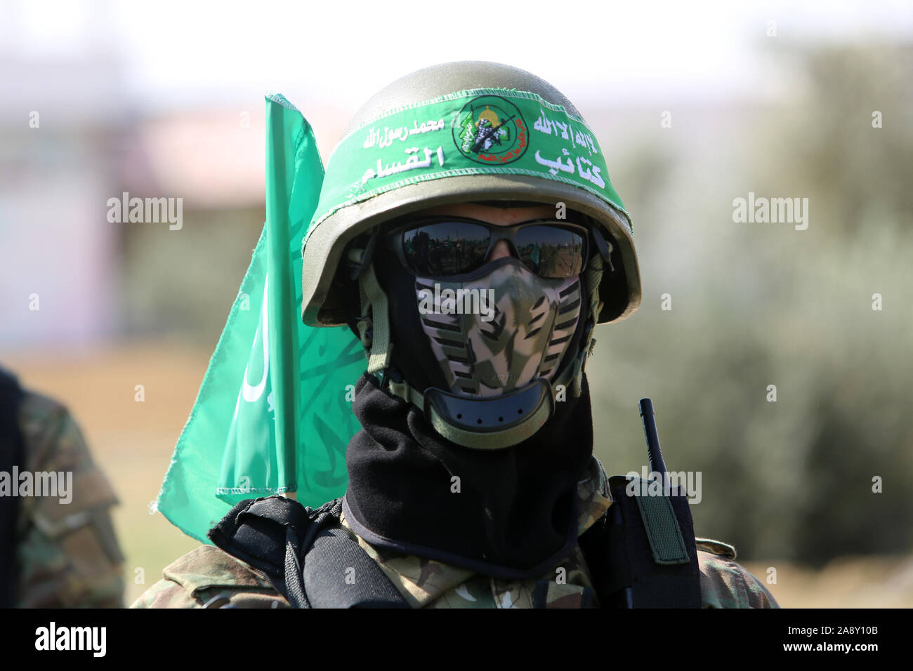 Palestinian Hamas militants take part in an anti-Israel military show in the southern Gaza Strip on Nov 11, 2019. Photo by Abed Rahim Khatib/alamy Stock Photo