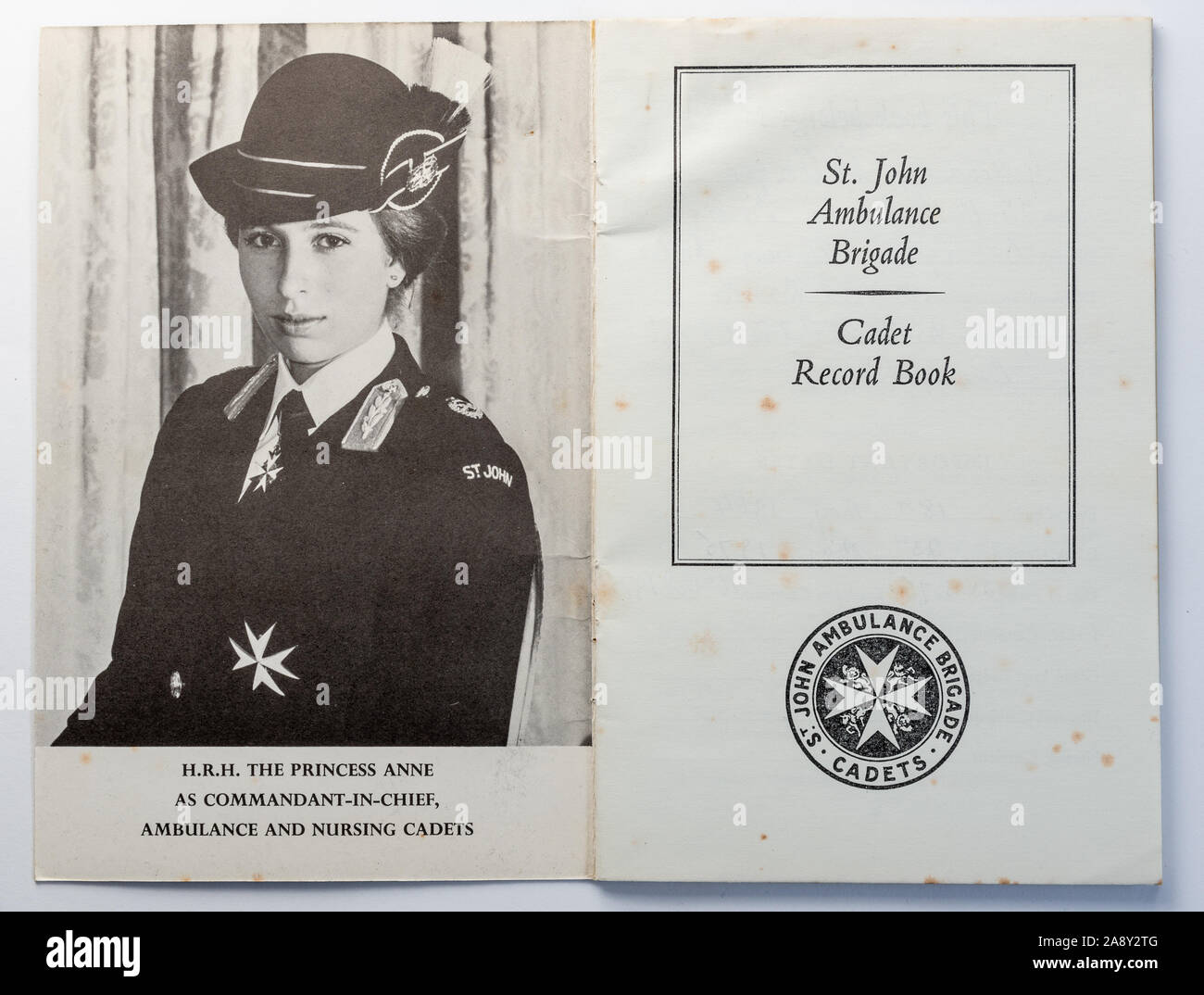 St John Ambulance Brigade cadet record book Stock Photo