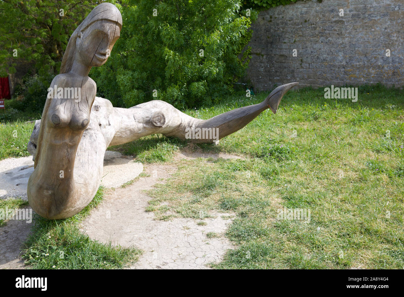 Carved wooden sculpture of a mermaid, Ile d'oleron, Charente Maritime, France Stock Photo